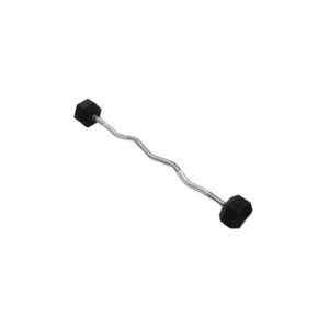 RUBBER HEX BARBELL DB402 W/CURL BAR 25 KG